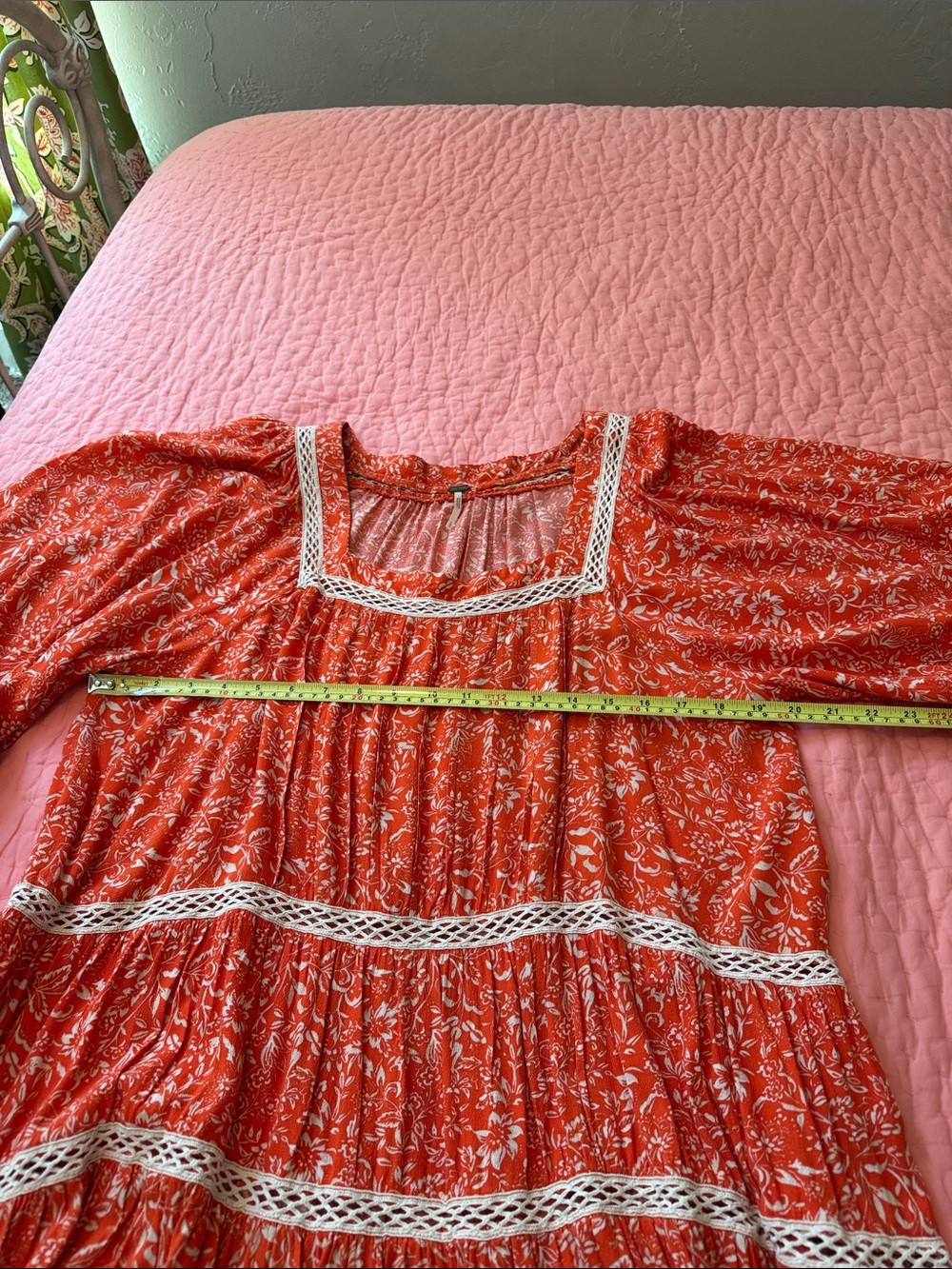 Free People Orange and White Floral Peasant Top item 115 - Picture 6 of 10